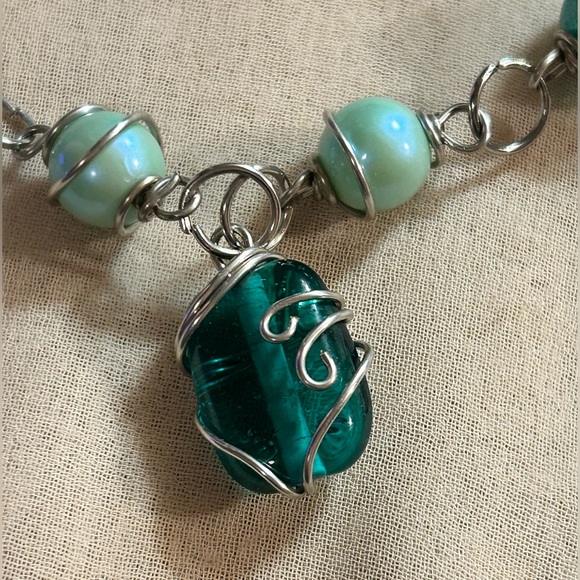 Icey Blue Spirals Wire Wrap Rosary Necklace - Picture 2 of 6